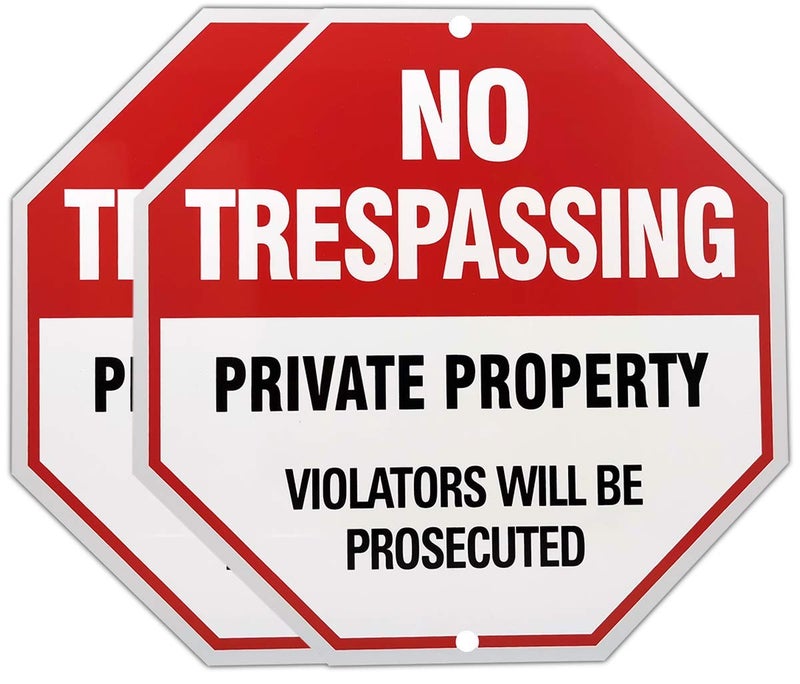 DXSIGN 2-Pack No Trespassing Private Property Signs, Aluminum Octagon 12x12 Inch - UV-Printed, Weatherproof & Durable, Perfect for Indoor & Outdoor Security Warning - Image 1